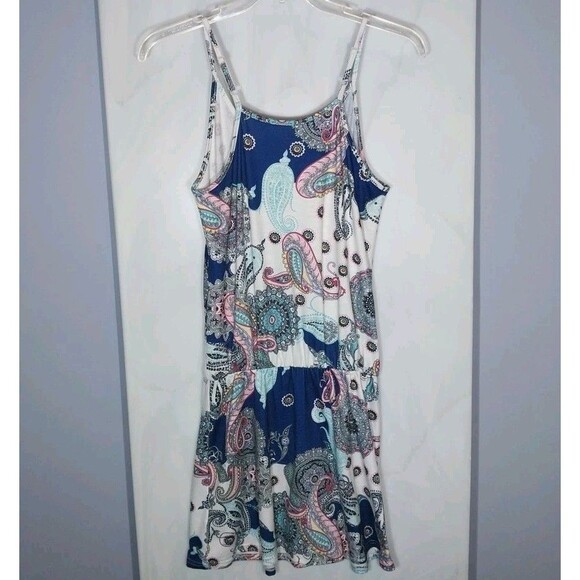 Women's Paisley Mini Sundress Sz M Drop Waist Stretch Artsy Beachy Boho Bohemian - Picture 6 of 8